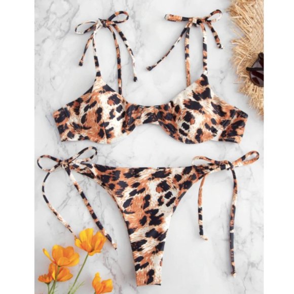 Zaful Other - ZAFUL Leopard Tie String Underwire Bikini Set